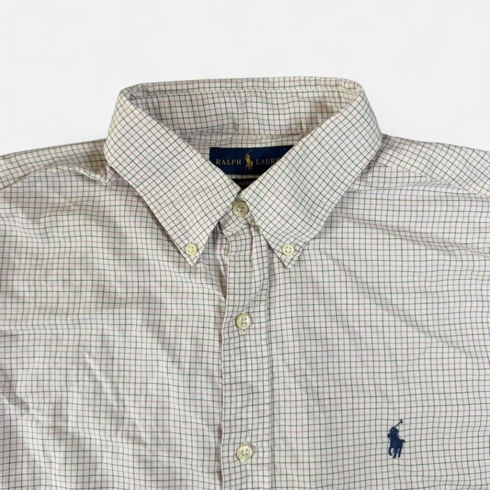 Polo Ralph Lauren White Grid Checked Long Sleeve Button Up Size L